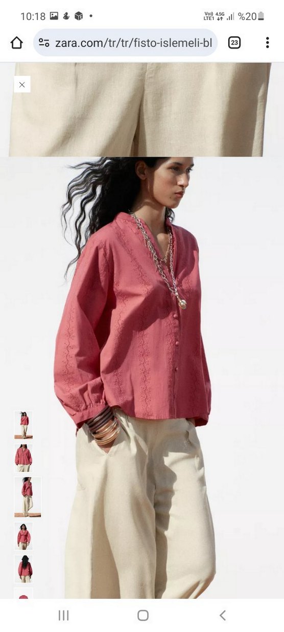 #Pembe #zara #fisto Bohem V Yaka Pamuklu Kadın Gömlek - Görsel 3