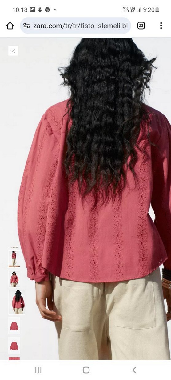 #Pembe #zara #fisto Bohem V Yaka Pamuklu Kadın Gömlek - Görsel 5