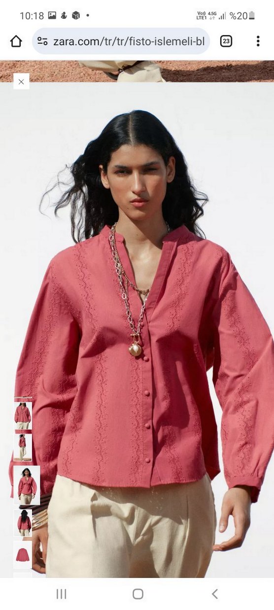 #Pembe #zara #fisto Bohem V Yaka Pamuklu Kadın Gömlek - Görsel 4