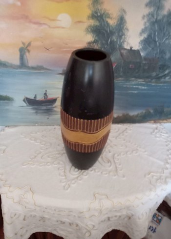 Beden Koyu Kahverengi Dekoratif Vazo ahşap