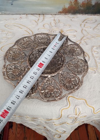  Beden altın Renk Altın Renkli İşlemeli Dekoratif Tabak