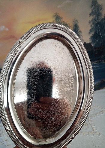  Beden Vintage Parlak Beyaz Oval Tabak
