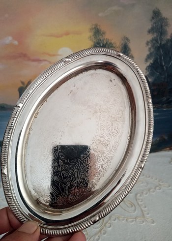 Vintage Parlak Beyaz Oval Tabak