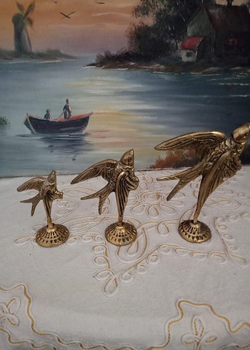 Diğer Altın Renkli Üçlü Kuş Biblo Seti