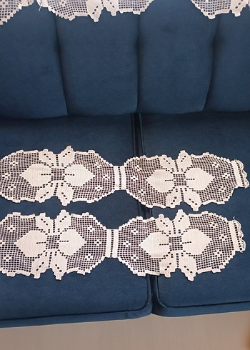 El İşi Beyaz Nakışlı Gri Dantel Takımı - Görsel 3