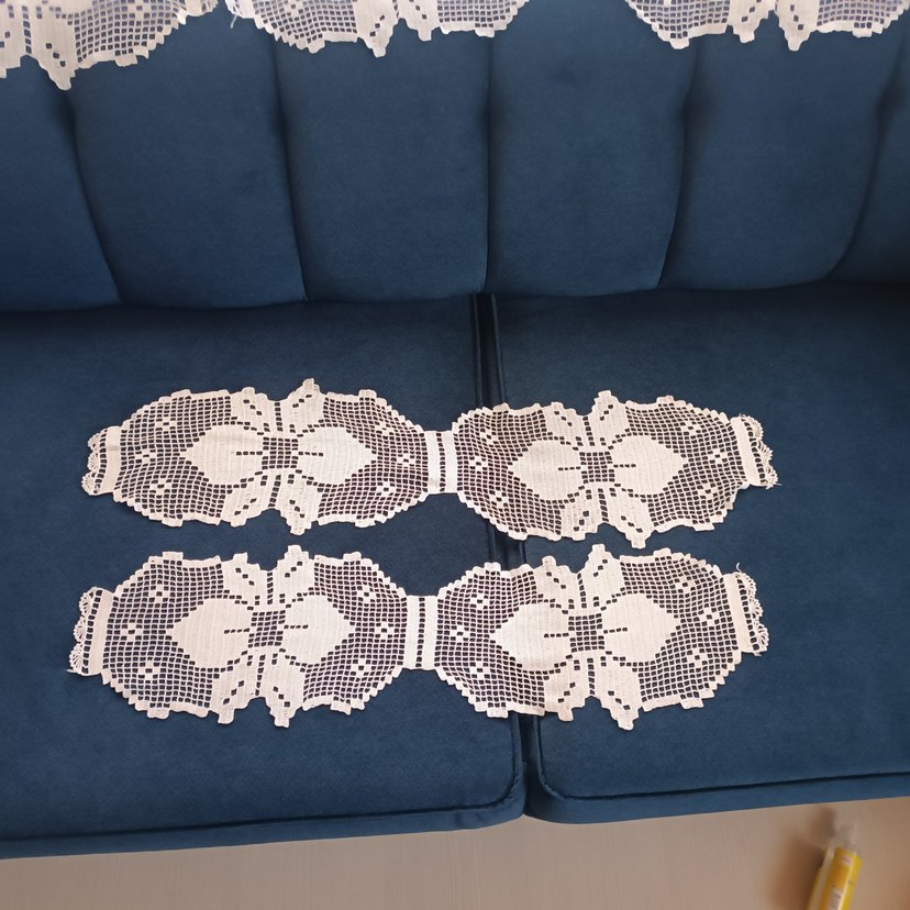 El İşi Beyaz Nakışlı Gri Dantel Takımı - Görsel 3