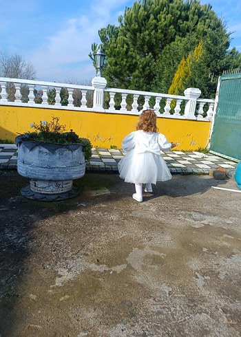 Kız Çocuk Beyaz Dantelli Uzun Kollu Elbise - Görsel 4