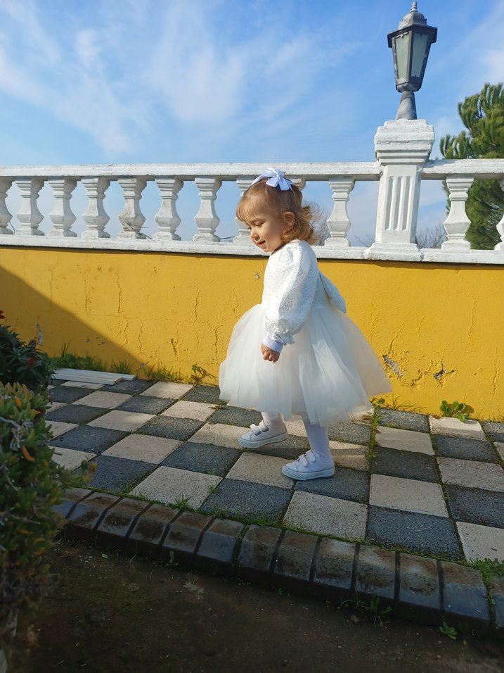 Kız Çocuk Beyaz Dantelli Uzun Kollu Elbise - Görsel 2