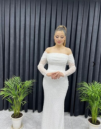 Beyaz incili Nişan nikah elbisesi Abiyesi