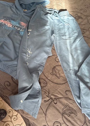 Kız çocuk Mavi Kapüşonlu  Eşofman Takımı - Görsel 2