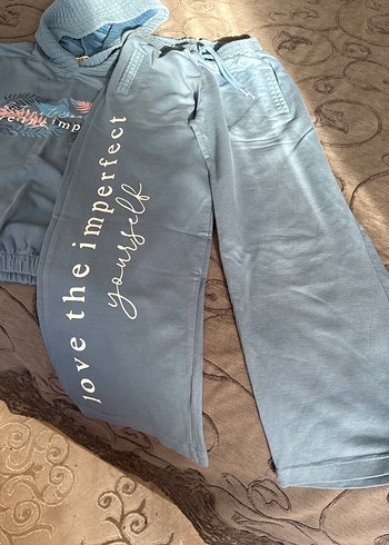 Kız çocuk Mavi Kapüşonlu  Eşofman Takımı - Görsel 4