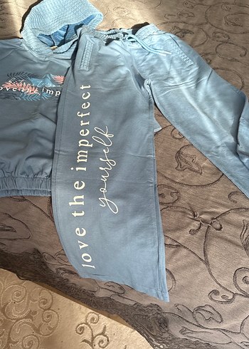 Kız çocuk Mavi Kapüşonlu  Eşofman Takımı - Görsel 3