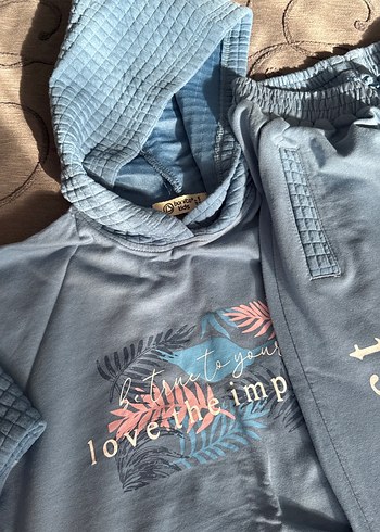 Kız çocuk Mavi Kapüşonlu  Eşofman Takımı - Görsel 6