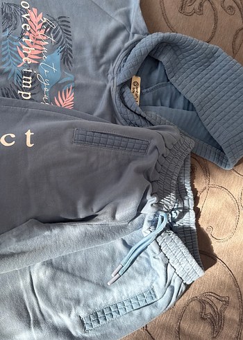 Kız çocuk Mavi Kapüşonlu  Eşofman Takımı - Görsel 5