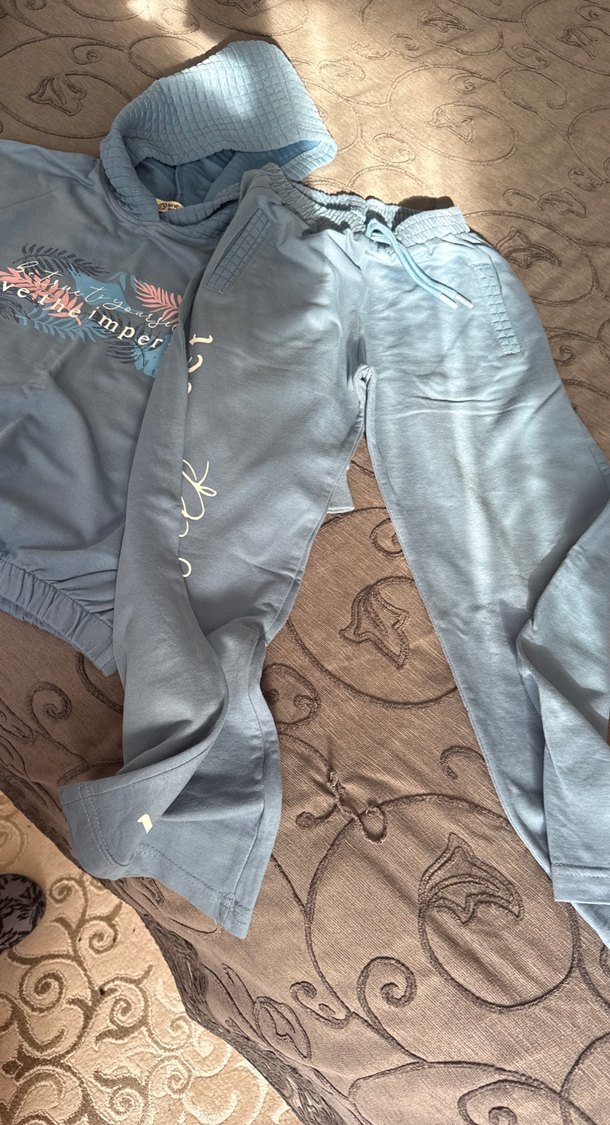 Kız çocuk Mavi Kapüşonlu  Eşofman Takımı - Görsel 2