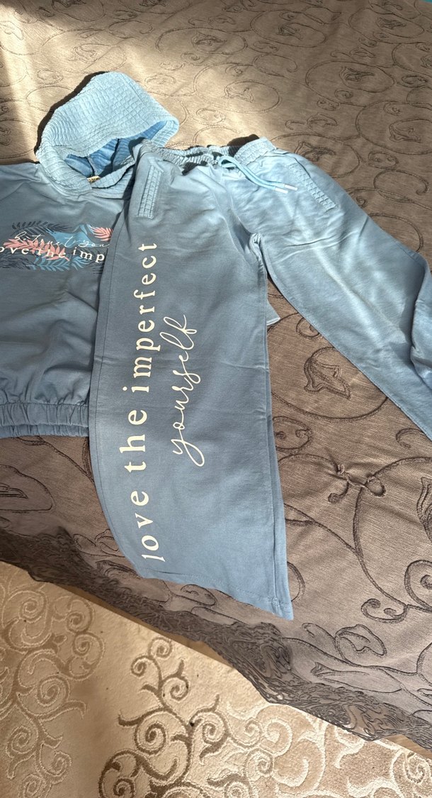 Kız çocuk Mavi Kapüşonlu  Eşofman Takımı - Görsel 3