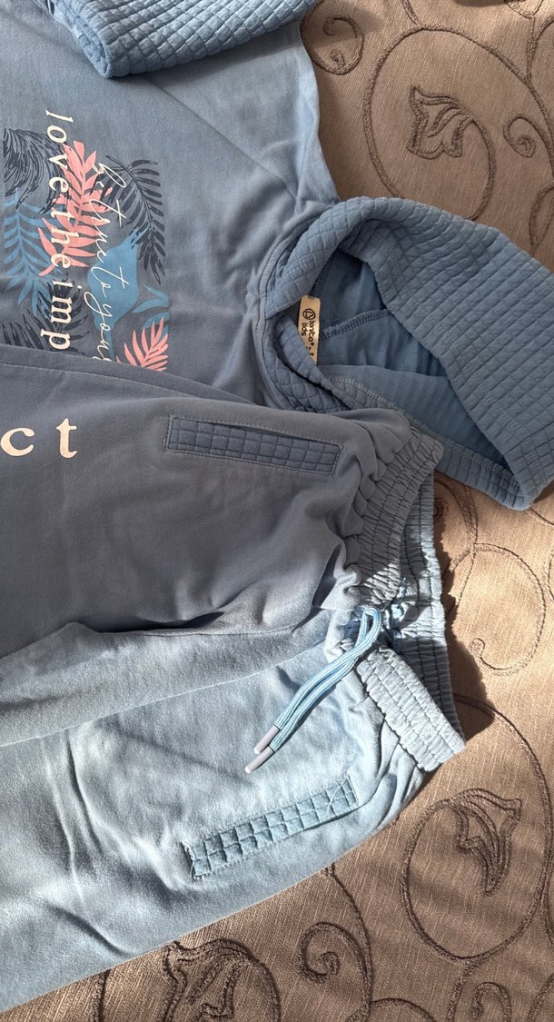 Kız çocuk Mavi Kapüşonlu  Eşofman Takımı - Görsel 5