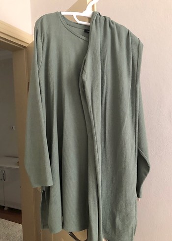 LC Waikiki Kadın Gri Keten Salaş Uzun Kollu Tunik Pantolon takım