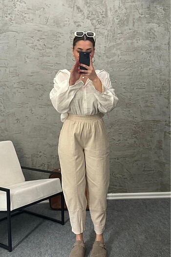 Kalın keten jogger pantolon