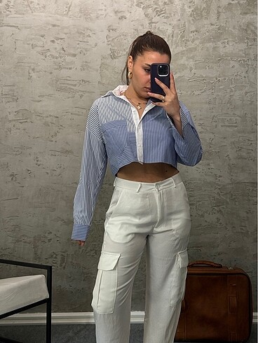 s Beden beyaz Renk Wide Leg Saten Kargo Pantolon