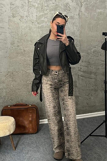 yılan desen jean