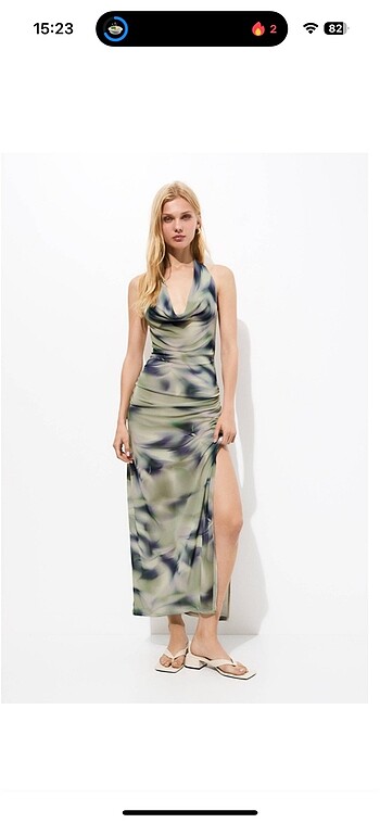 pull & bear batik desenli midi elbise sırt dekolteli