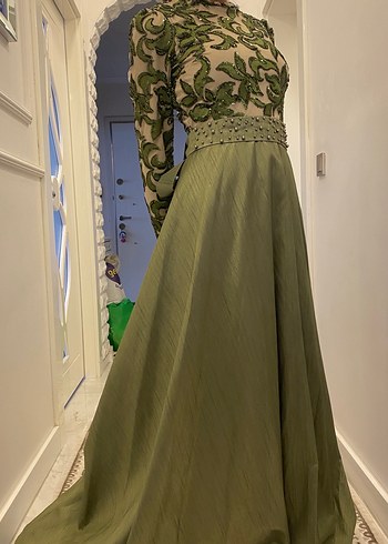 Nakışlı Uzun Kollu Kadın Abiye Elbise - Görsel 3