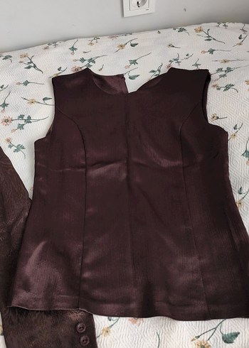 Kahverengi Nakışlı Uzun Kadın Klasik ceket - Görsel 5