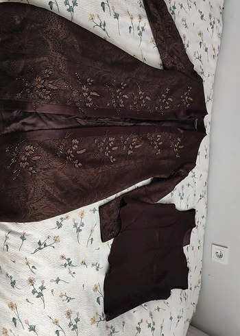 Kahverengi Nakışlı Uzun Kadın Klasik ceket - Görsel 2