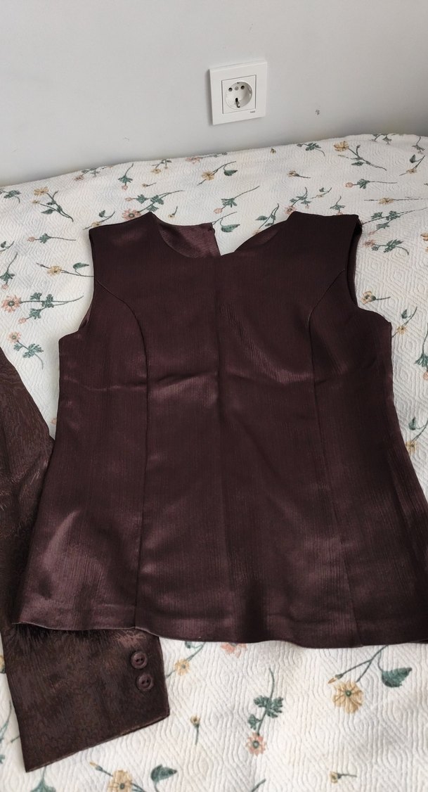 Kahverengi Nakışlı Uzun Kadın Klasik ceket - Görsel 5