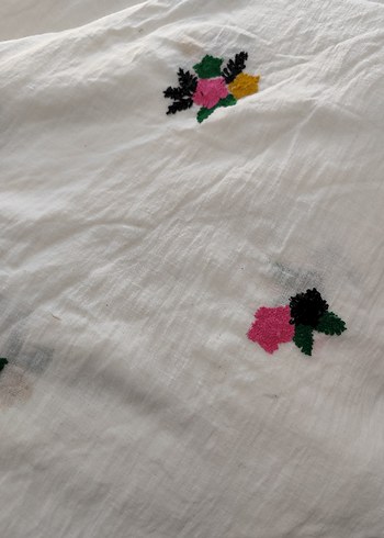 Nakışlı Pembe  keten kumaş - Görsel 2