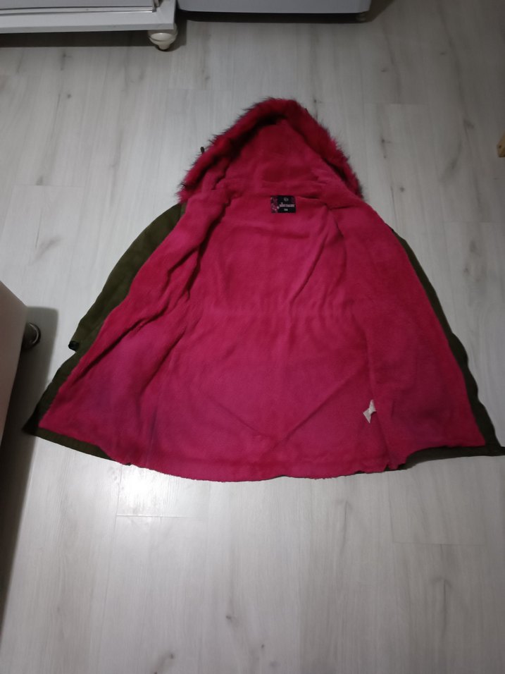 Nakışlı, Kürklü, Kapüşonlu Kadın Mont - Görsel 2