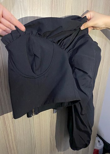 Diğer Siyah Straplez Drapeli Gotik Kadın Bluz