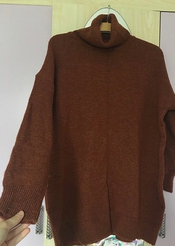 Kadın Kahverengi Boğazlı Örgü Yün Kazak - Görsel 2