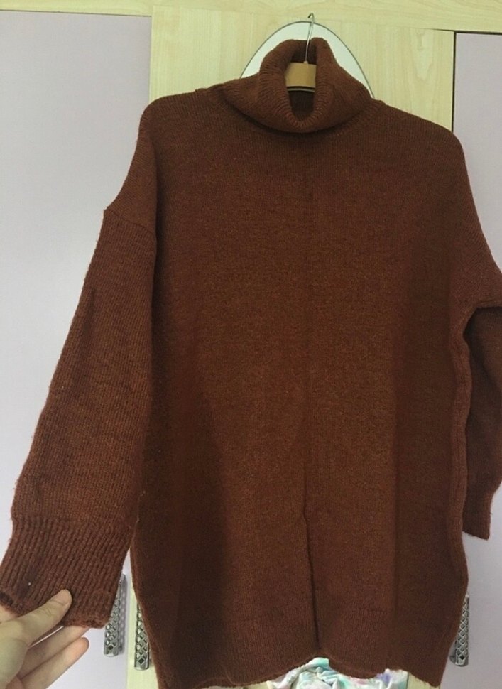 Kadın Kahverengi Boğazlı Örgü Yün Kazak - Görsel 2