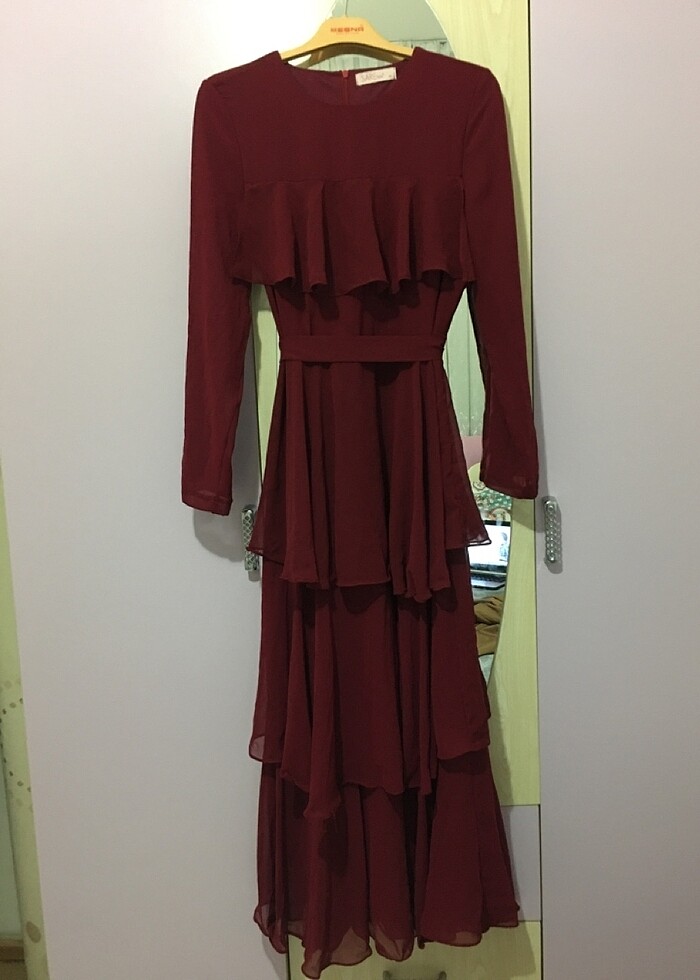 bordo abiye uzun - Görsel 2