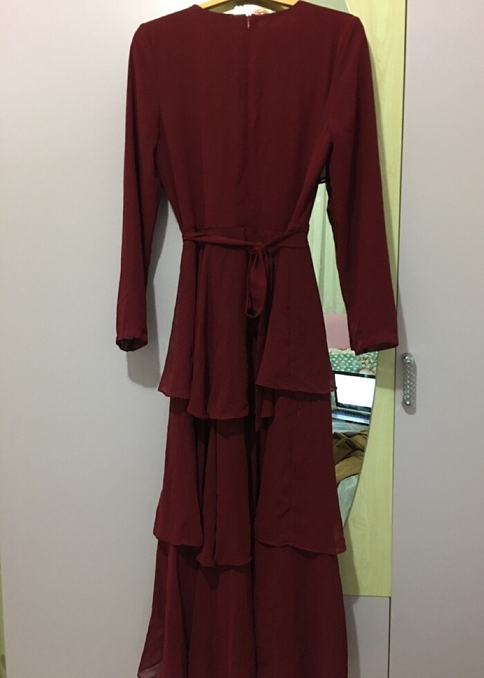 bordo abiye uzun - Görsel 3