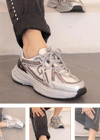 Gri Bağcıklı Yüksek Topuklu Spor Kadın Sneakers - Görsel 2