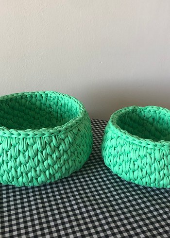 Yeşil Örgü Sepet Seti - Görsel 2