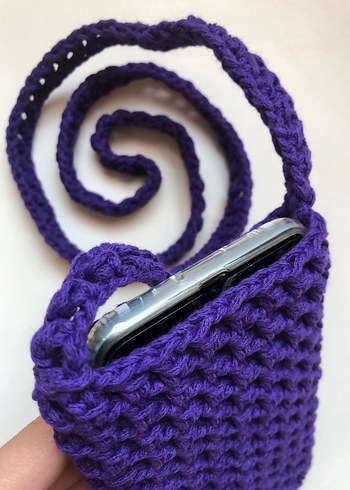 Mor Örgü Telefon Çantası - Görsel 3