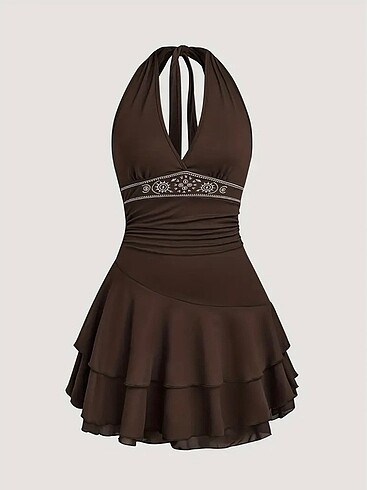 Halter yaka vintage elbise