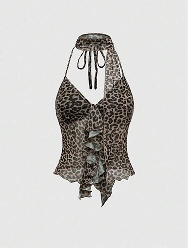 Leoparlı dekolteli bluz