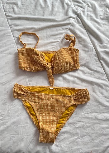 m Beden Sarı Örgü Bohem Bikini Takımı