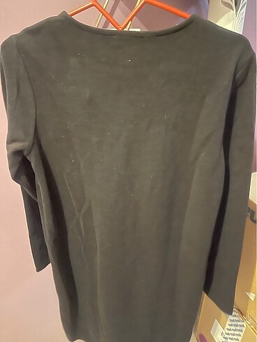 Deri cep detaylı siyah triko elbise - Görsel 3