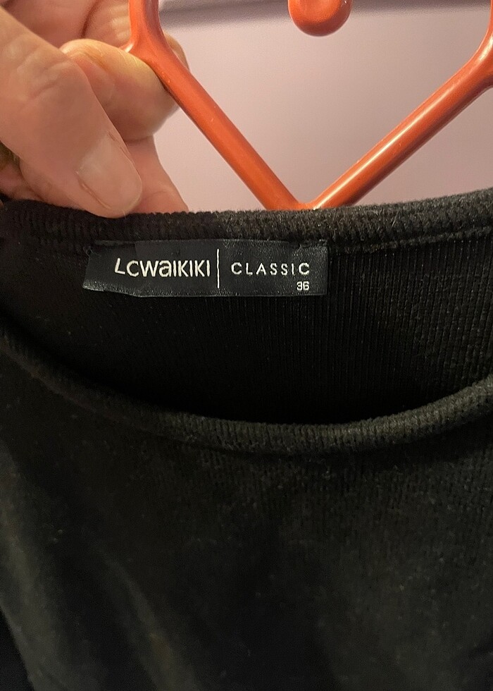 Deri cep detaylı siyah triko elbise - Görsel 2