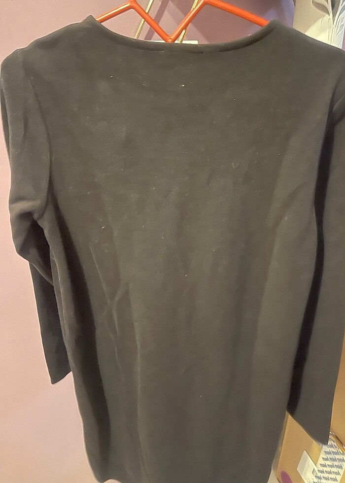 Deri cep detaylı siyah triko elbise - Görsel 3