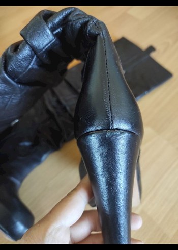 Siyah Deri Dizüstü Stiletto Botlar - Görsel 3