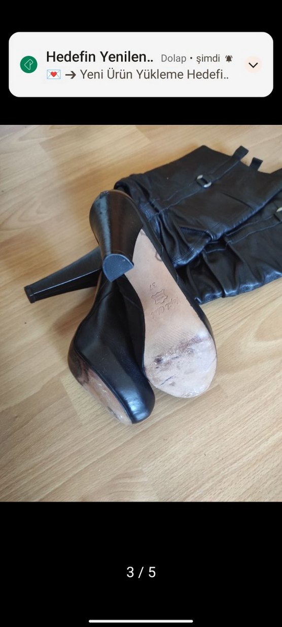 Siyah Deri Dizüstü Stiletto Botlar - Görsel 4