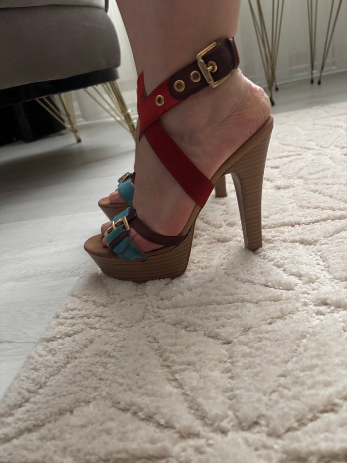 Renkli Süet Platform Topuklu Ayakkabı - Görsel 2
