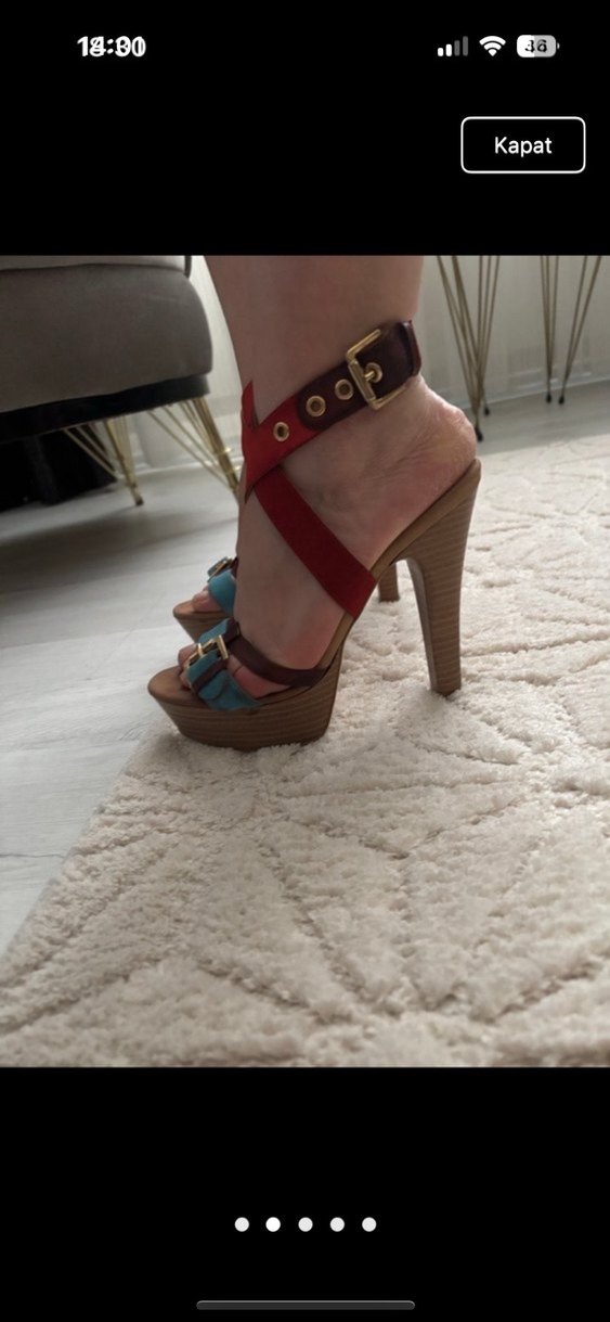 Tokalı Çok Renkli Yılan Desenli Platform Topuklu Kadın Ayakkabı - Görsel 2